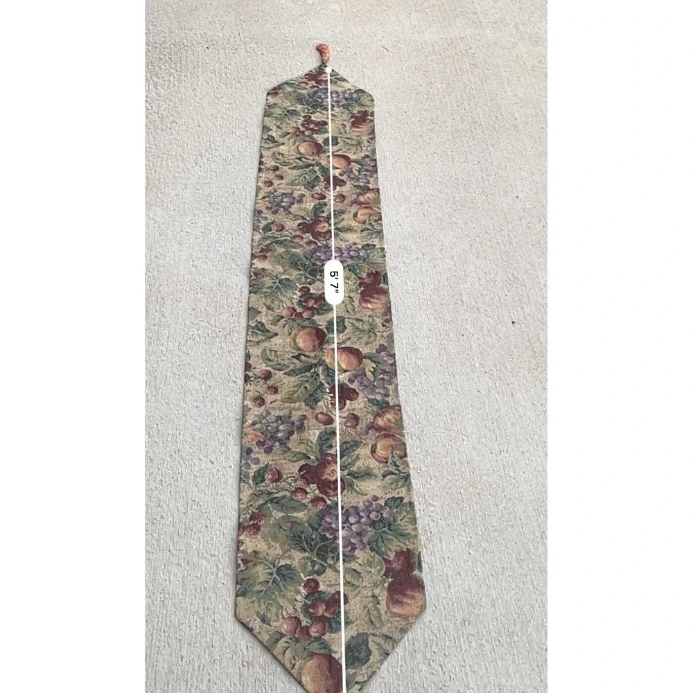 Vintage woven Tapestry Fruit Floral Table Runner Tassels cottagecore dark academ